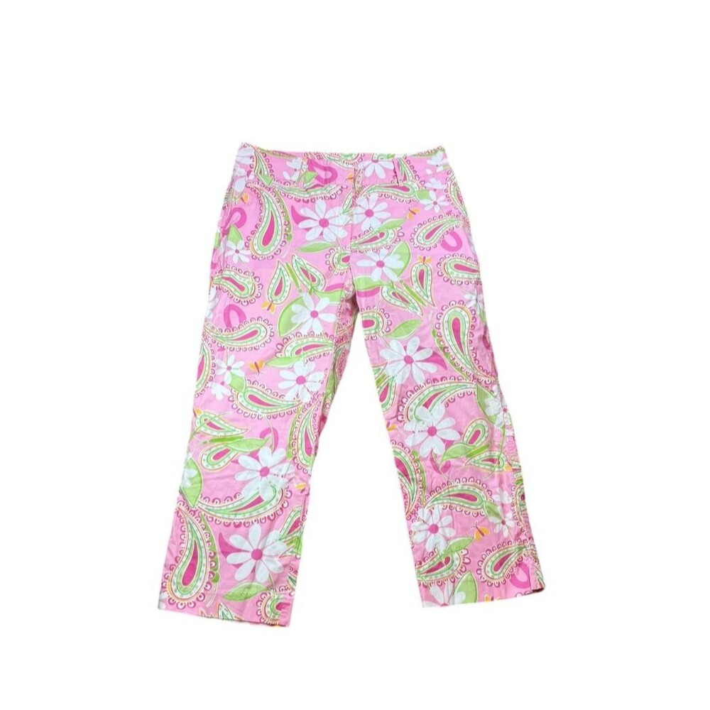 Lilly Pulitzer Beach Blanket Bingo Crop Pants Womens Size 8 Pink Floral Y2K
